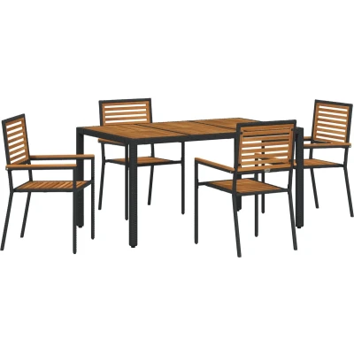Afbeelding van vidaXL 5 delige Tuin Eetset Zwart Poly Rattan Acacia