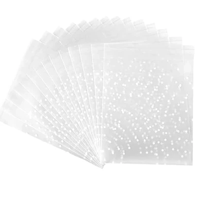 Afbeelding van Tsathoggua 200 stuks doorzichtige cellofaanzakken, koekjeszakken, witte stippenverpakkingstas, plastic kleine snoepzakjes voor bakkerij, koekje, snoep, cadeau (7 x 7+3 cm)
