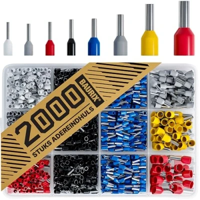 Afbeelding van BAURIX® Adereindhuls assortiment 2000 stuks Krimptang adereindhulzen gesorteerd volgens DIN [0,5 10 mm²] Professionele Set van geïsoleerde