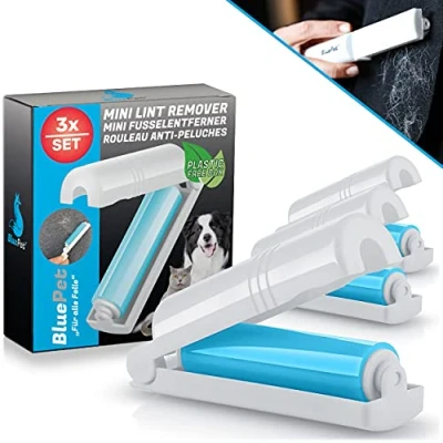 Afbeelding van BluePet® Mini pluisroller, 3 stuks, herbruikbaar, duurzame dierharen verwijderaar voor hondenharen, kattenharen en pluisjes, afwasbaar, ideaal onderweg