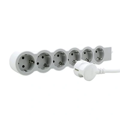 Afbeelding van Legrand, Stekkerdoos, Platte contactdoosstrook 6x stopcontact, 5 meter kabel wit grijs 694572 (6 x, CEE 16/5, 5 m)