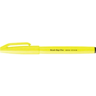 Afbeelding van Pentel SES15C FGX Brush Sign Pen neon geel, vezelpen, penseelachtige punt, 10 stuks