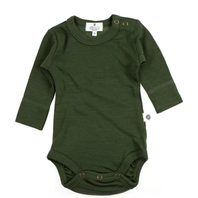 Afbeelding van Wollen Romper lange mouw Merinowol Rifle Green 74 9 tot 12 maanden