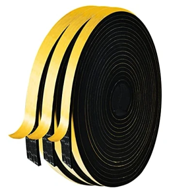 Afbeelding van AiQInu Afdichting voor ramen, isolatie, deurafdichting, schuim, zelfklevend, 3 rollen, 12 mm x 5 m, multifunctioneel, rubber, afdichting, schokdemper, geluidsisolatie, meubels,