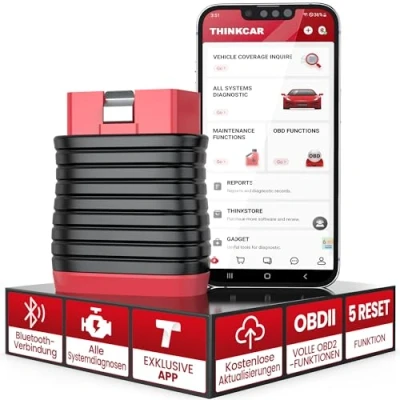 Afbeelding van thinkcar OBD2 Bluetooth adapter, BD6 diagnoseapparaat met alle systeemdiagnoses + 5 servicefuncties (leed, rem, olielampen, IMMO, ETS), auto voor iOS en Android exclusieve app