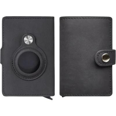 Afbeelding van Telefunken Airtag Wallet met Tracker Slot Portemonnee Kaarthouder RFID/NFC Bescherming Compatibel Apple Find My Minimalistisch &amp; Veilig Ruimte voor 5 Kaarten Zwart