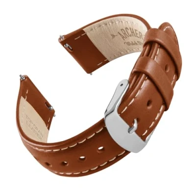 Afbeelding van Archer Watch Straps Top Grain Lederen Quick Release Horlogebanden (Cognac/Natuurlijk Wit Stiksel, 20mm)