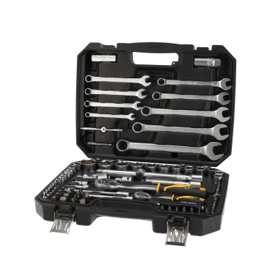 Afbeelding van Tolsen Doppenset 82 delig Gereedschapskoffer gevuld Metrisch 1/2&quot; &amp; 1/4&quot; Bitset Combinatiesleutels Incl. Ratelsleutels, Adapters en Accessoires