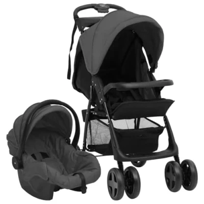 Afbeelding van vidaXL Kinderwagen 3 in 1 staal donkergrijs en zwart