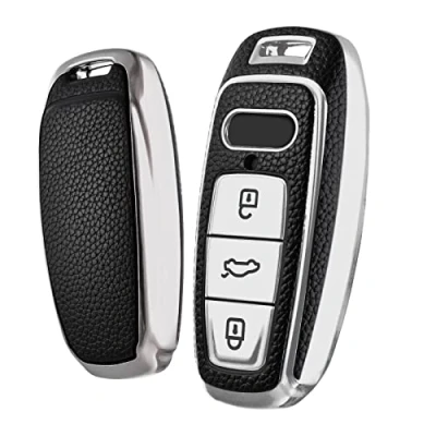 Afbeelding van OATSBASF Sleutelhoes geschikt voor Audi, autosleutel, hoes A6L, A6, A7, A8, Q7, Q8 E Tron 2019 2020, siliconen TPU beschermhoes (zilver)
