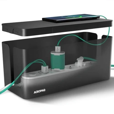 Afbeelding van ACROPAQ Kabelbox Medium Opbergbox stekkerdoos, Kabel organiser Zwart ACM002