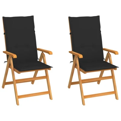 Afbeelding van Tuinstoelen 2 st met zwarte kussens massief teakhout