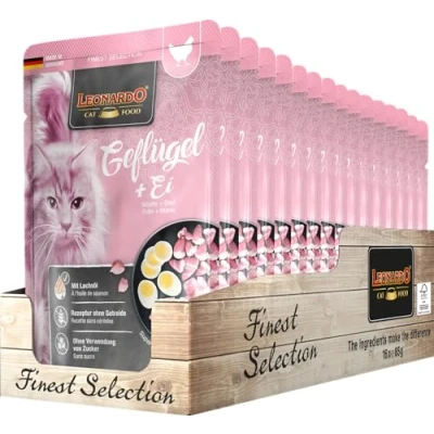 Afbeelding van Leonardo zak [16 x 85 g kip + ei] natvoer zonder granen voor katten compleet voer in praktische afzonderlijke porties
