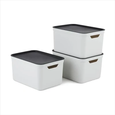 Afbeelding van Jive Dekobox Set van 3 opbergdozen 16l met deksel, Kunststof (PP gerecycleerd), wit/antraciet, 3x16l (37.5 x 27.8 29.8 cm)
