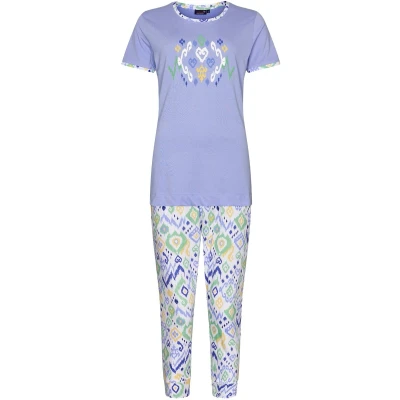 Afbeelding van Dames Pyjamaset Rebelle Ikat Lila Bio Katoen Maat 46