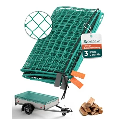 Afbeelding van CargoVA® Intelligent aanhangernet, 2 x 3,5 m, hangnet met rubberen touw en hoekmarkering, voor perfecte ladingbeveiliging