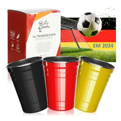 Afbeelding van 3x RVS drinkbekers zwart, rood, geel hoogwaardige bekers 500 ml campingbekers breukvast en BPA vrij (03 stuks zwart/rood/geel)