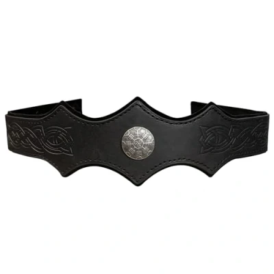 Afbeelding van HiiFeuer Middeleeuws hoofddeksel van imitatieleer in reliëf, Retro Renaissance Verstelbare Hoofdband, Cosplay Kostuum Accessoires voor LARP (Zwart B)