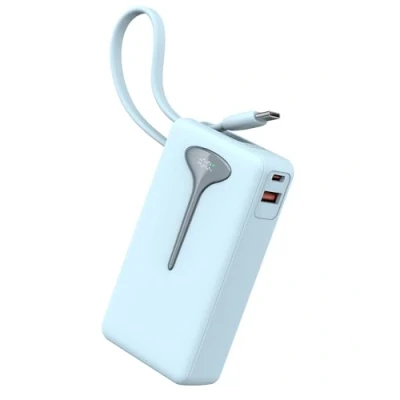 Afbeelding van externe accu, snel opladen, powerbank, 10.000 mAh, 22,5 W, draagbare accu met geïntegreerde kabels, USB C in/output, voor iPhone/Samsung/tablet enz