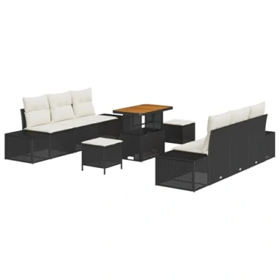 Afbeelding van vidaXL 9 Delige Tuin Sofa Set met Kussens Zwart Poly Rattan Acacia