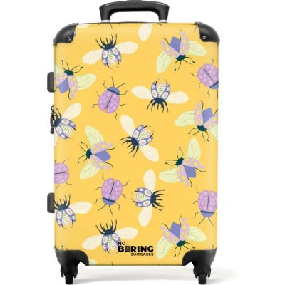 Afbeelding van NoBoringSuitcases.com® Koffer groot Rolkoffer lichtgewicht Geel met insecten Reiskoffer 4 wielen Grote trolley XL 20 kg bagage