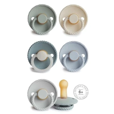 Afbeelding van FRIGG Multipack latex fopspeen, verpakking van 6 stuks, natuurlijk rubber/natuurlijk rubber, gemaakt in Denemarken, symmetrische speen kersenvorm, Ocean Dream, maat 2, 18 maanden