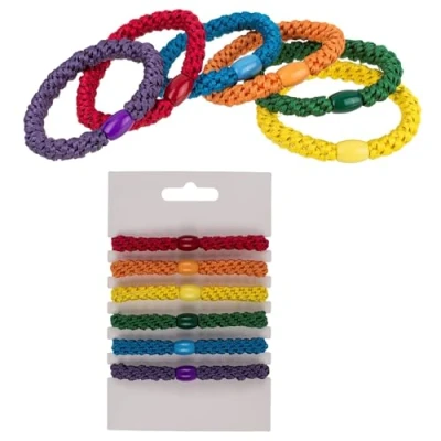 Afbeelding van Armbandjes/haarbandjes Gay Pride/Regenboog thema kleuren setje van 6x stuks Verkleedsieraden