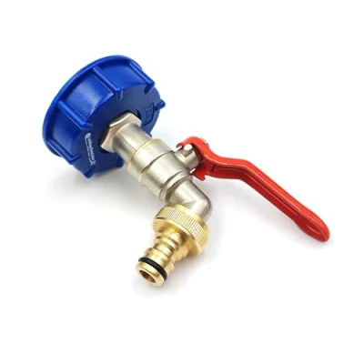 Afbeelding van IBC Aftapkraan, kogelkraan 3/4 inch, lange versie, voor Tank 600/1000 L, grove schroefdraad S60 x 6, mat verchroomd, steekverbinding, professionele kwaliteit