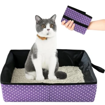 Afbeelding van Kattentoilet, draagbaar, voor kitten, waterdicht, eenvoudig te reinigen, nuttig kattentoilet huisdieren, reizen, outdoor, camping, thuisgebruik, paars, 40 x 30 13 cm