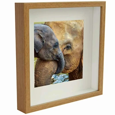 Afbeelding van BD ART 30 x cm Box 3D objectframe fotolijst (binnenmaat foto 28 cm) met passe partout 20 cm, vierkant, eiken, om te vullen, dieper voor objecten, souvenirs 3 wanddecoratie