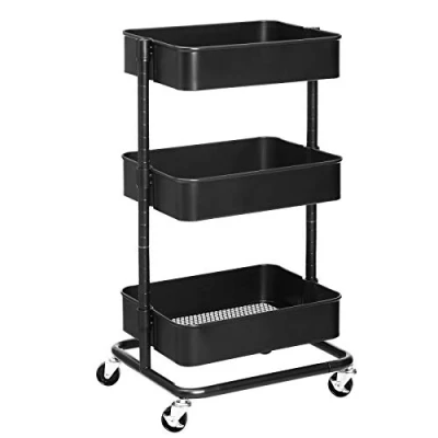 Afbeelding van SONGMICS 3 Tier Storage Trolley, Rolling Cart, Keukenopbergwagen met in hoogte verstelbare planken, Utility Cart 2 remmen, eenvoudige montage, voor badkamer, keuken, kantoor, zwart BSC60B