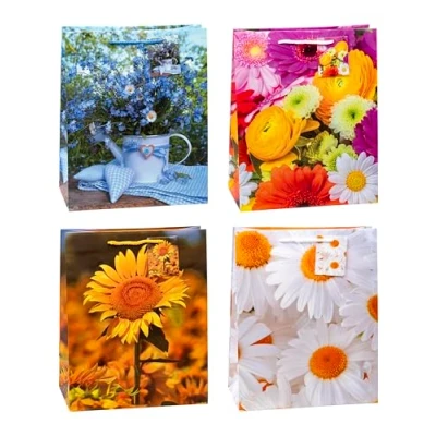 Afbeelding van TSI Geschenkzakjes BLUMEN MIX, verpakking van 12 stuks, afmetingen: groot (HxBxD 32 x 26 13,5 cm), art. nr. 84313