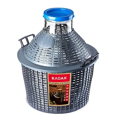 Afbeelding van KADAX glazen ballon, fermentatieballon met kunststof mand, brede opening, rubberen stop, wijnballon, gistballon, fles, fermentatiecontainer, gallon,