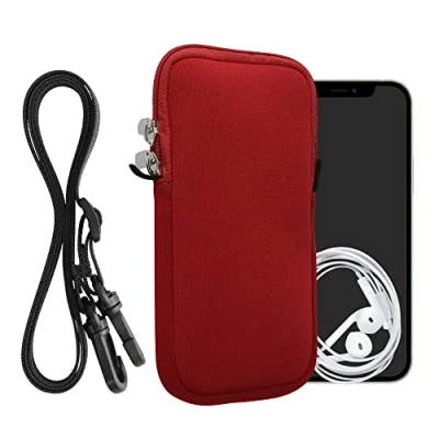 Afbeelding van kwmobile Tasje voor smartphones L 6,5&quot; Hoesje van neopreen in rood Phone case met nekkoord