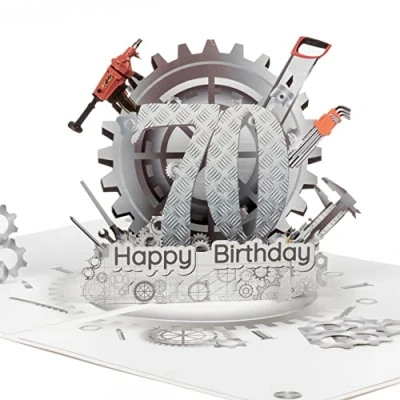 Afbeelding van LIMAH® Pop Up 3D verjaardagskaart 70e verjaardag / jubileum voor man, opa, papa passend bij voucher, cadeau of geldgeschenk motief Happy Birthday 70 met tandwielen en gereedschap