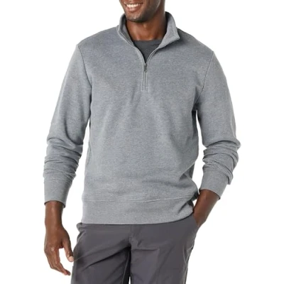 Afbeelding van Amazon Essentials Men&#039;s Fleecesweatshirt met lange mouwen en kwartrits, Lichtgrijs, XL