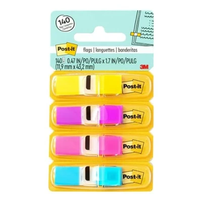 Afbeelding van Post it Index Small Flags, verpakking met 4 dispensers, 35 zijmarkeringen, 11,9 mm x 43,2 mm, verschillende kleuren, voor het markeren, markeren of kleurcoderen van belangrijke informatie