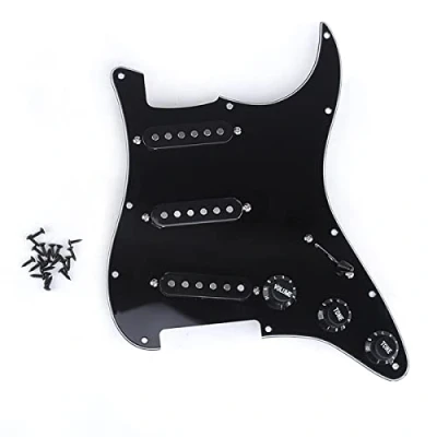 Afbeelding van Musiclily Pro SSS 11 Schroefgaten Strat Pickguard Loaded Slagplaat met Alnico 5 Pickups Set Stratocaster stijl Elektrische Gitaar,3 laags Zwart