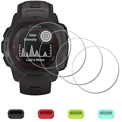 Afbeelding van iDaPro [4 stuks] Schermbeschermer voor Garmin Instinct Solar Tactical/Instinct Horloge + Siliconen Anti stof Plugs Gehard Glas Bubble Free