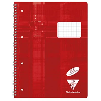 Afbeelding van Clairefontaine 68252C verpakking met 5 collegeblokken/schoolschrift microgeperforeerd ringbandperforatie, DIN A4+ 80 vellen 90 g, liniatuur 28 doorlopend geruit dubbele rand, rood, 1 stuk