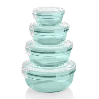 Afbeelding van Grizzly Set van 4 voedselopslagcontainers (0,4 l, 0,8 1,4 2,3 l), rond, kunststof, 100% lucht/waterdicht, magnetronbestendige opslagcontainers, mint
