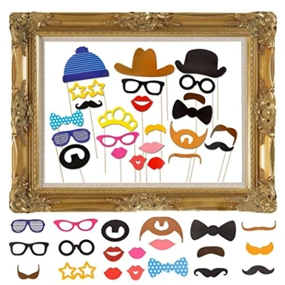 Afbeelding van JZK Foto Rekwisieten Photo Booth Props set, trooden luchtkom, papier kroon, party gastgeschenk voor bruiloft verjaardag doop babyparty kinderparty tuin carnaval