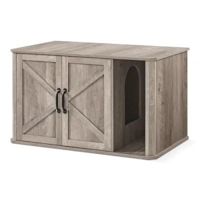 Afbeelding van Feandrea kattenhuis, moderne kattenbakkast, vooringang, met dubbele deur en handgrepen, als dressoir, 85 x 48,5 50 cm, grijs gemêleerd PCL012G01