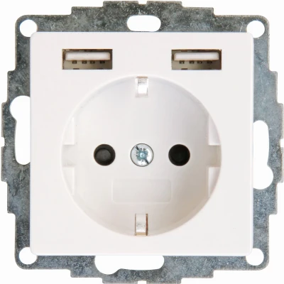 Afbeelding van KOPP Wandcontactdoos Athenis HK07 Inbouw 1 voudig Stopcontact 2 USB Aansluiting Randaarde