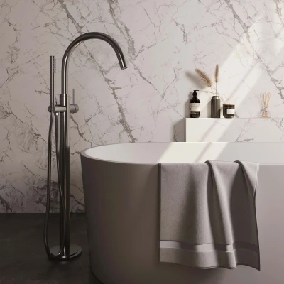 Afbeelding van Brauer Brushed carving Staande Badkraan handdouche staaf 1 stand 2 knoppen PVD geborsteld RVS