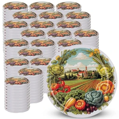 Afbeelding van KADAX Schroefdeksel met diameter van 82 mm, metalen twist off deksel, reservedeksel voor inmaakpotten en weckpotten, deksel 6 inkepingen (groenteveld, 200 stuks)