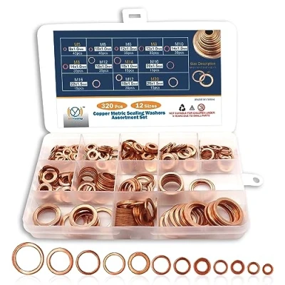 Afbeelding van DIYoung 320 Delige Koperen Afdichtringassortimentsset, Ring, Pakking, geschikt Voor Auto en Scheepsmotoren (M5 M6 M8 M10 M12 M14 M16 M20)