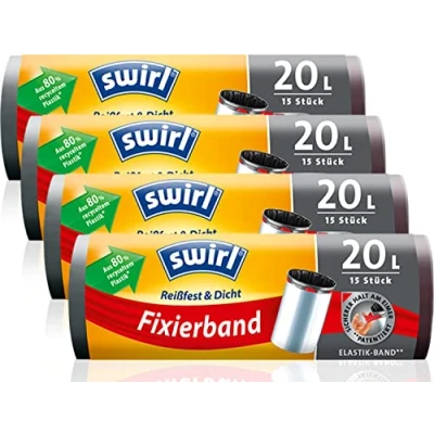 Afbeelding van Swirl 216595 20 l fixeertape vuilniszakken 4x15, zwart, 15 stuk (4er Pack)