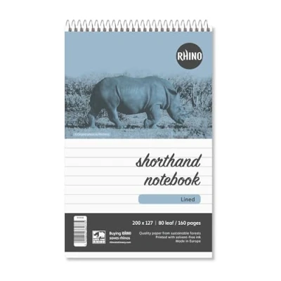 Afbeelding van Rhino Shorthand Notepad 80 blad/160 pagina&#039;s 8 mm gelijnd 1 Pack x 5 (200 127 mm) Reporter&#039;s Ideaal voor winkelen, school en reizen