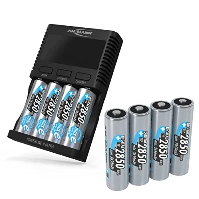 Afbeelding van ANSMANN Powerline 4 Batterijlader voor AA/AAA/C/D NiMH oplaadbare batterijen &amp; Li Ion rondcellen 18650/26650 met laadprogramma&#039;s incl. 8x AA2850